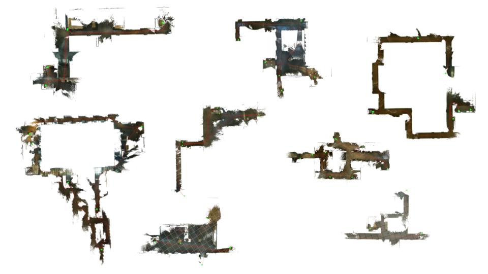 Top-down maps of several indoor environments.